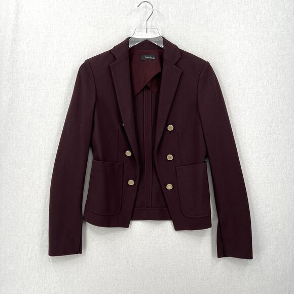 THEORY Jonita K Blazer Jacket Womens 2 Garnet Gold Button Open Burgundy - Picture 3 of 16